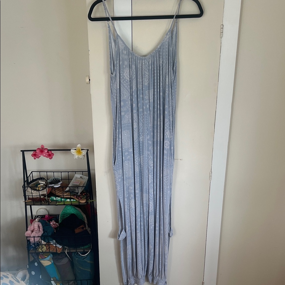 Final Touch Light Blue Patterned romper